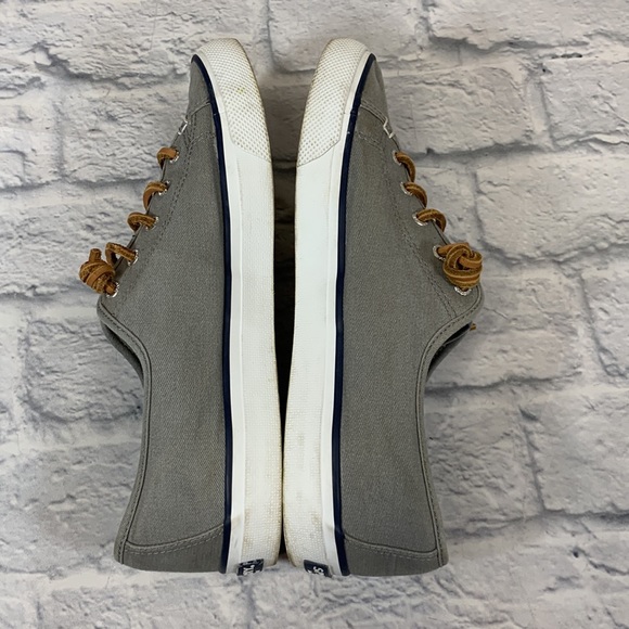 Sperry Top Siders loafer shoes Canvas Leather laces Gray white tan Size 8.5 - Picture 6 of 10